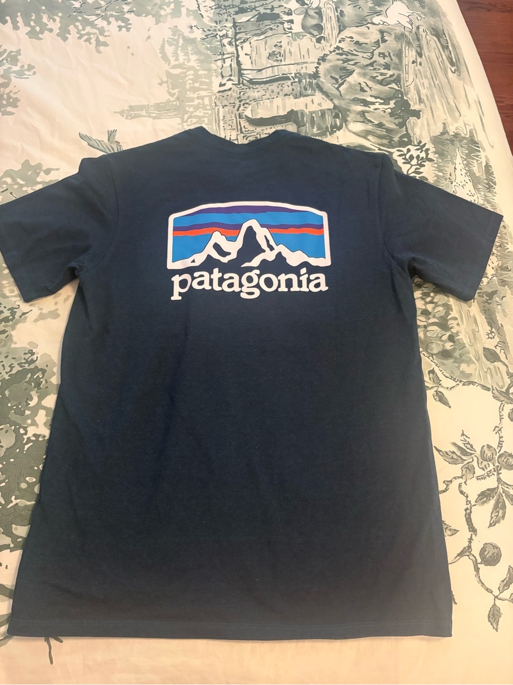 Women’s Patagonia Navy Tee with Multicolor Mountain Logo XS